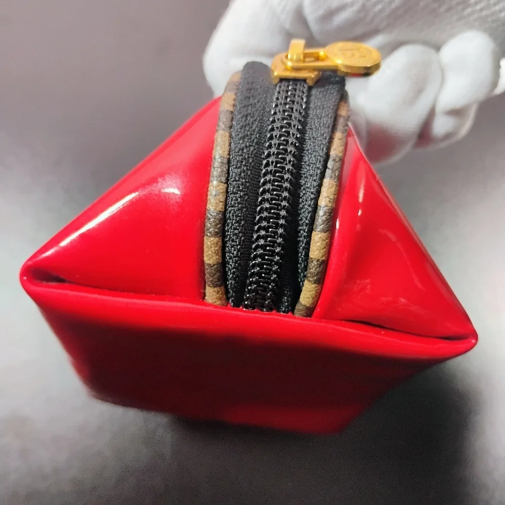 Fendi Red Pyramid Pouch – Fair, Logo Fade & Zipper Wear - Picture 10 of 15